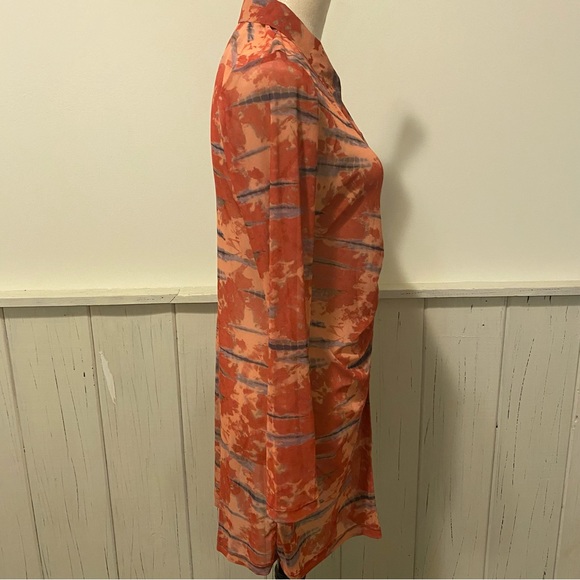 Wild Fable Small Mesh Long Sleeve Button Up Orange Tie-Dye Dress - Picture 9 of 13